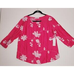 Ana & Rose Fuschia Metallic Floral Embroidered Top Large NWT Shimmer Blouse
